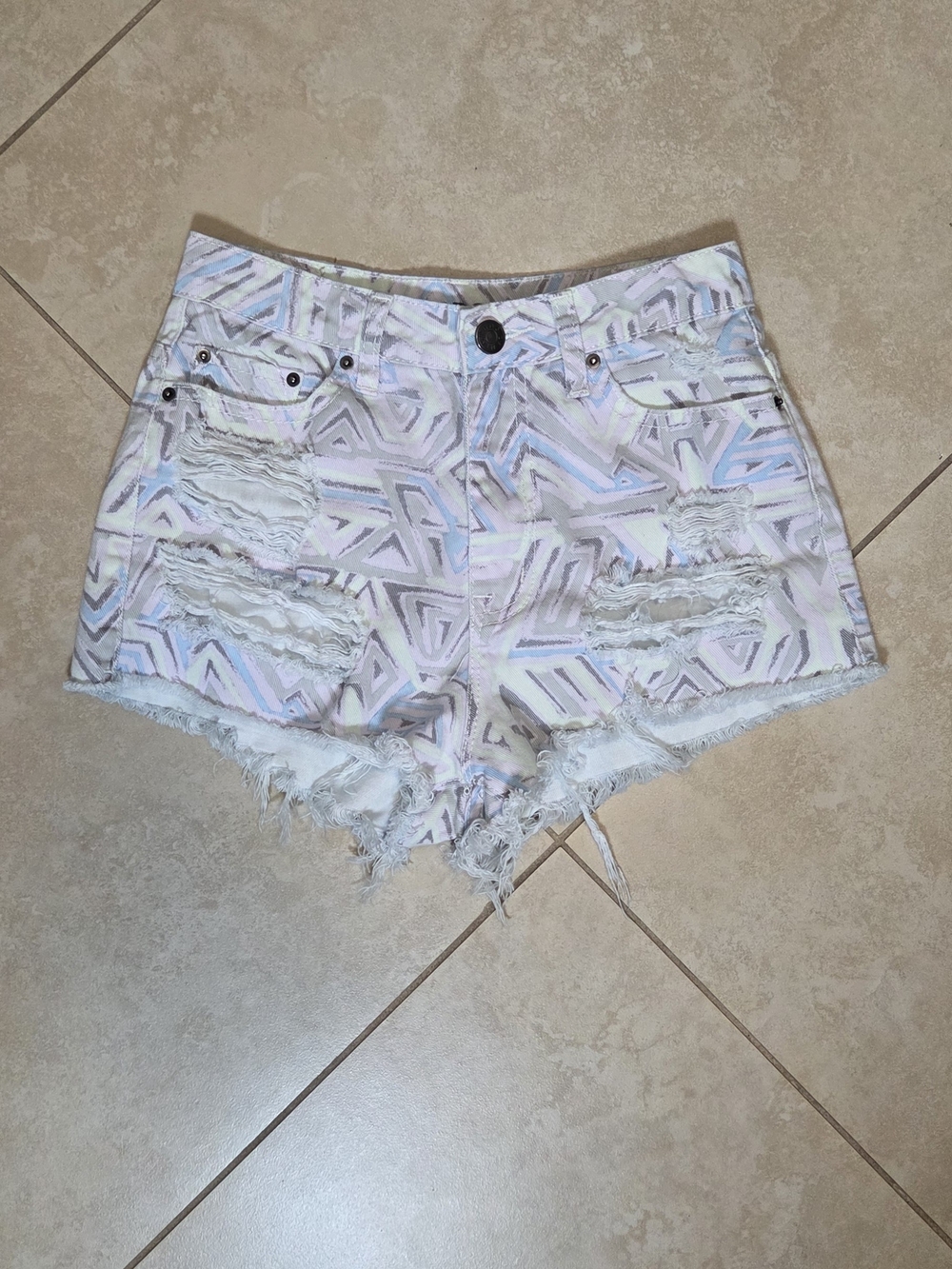 BDG By Urban Outfitters Pastel Geometric Ripped Denim Shorts